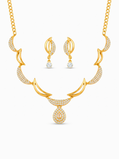 Golden Crescent Crystal Necklace