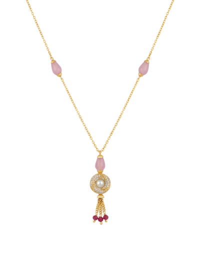 Pink Pearl Tassel Pendant Necklace