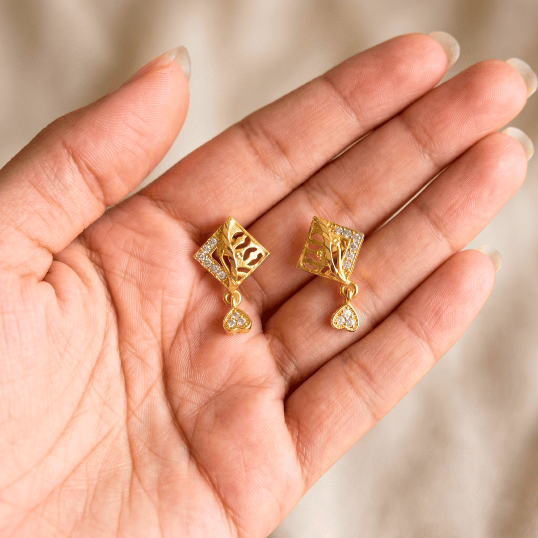 Elegant Gold Plated Square Designer Drop Earrings - Image 2