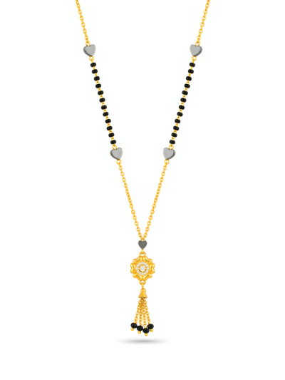 Designer Heart Bead Black & Gold Pendant Chain