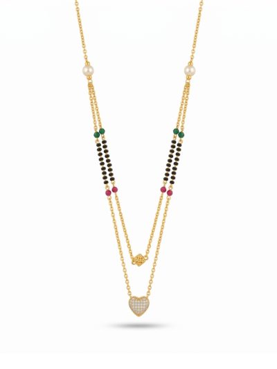 Elegant Double Layer Heart Pendant Black Bead Mangalsutra