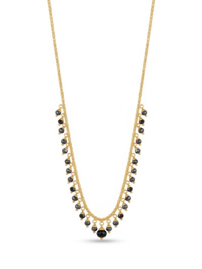 Elegant Black Beaded Layered Gold-Tone Necklace