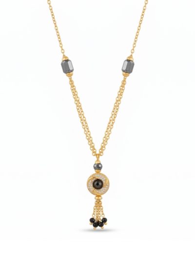 Elegant Black Stone Pendant Gold-Tone Mangalsutra