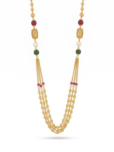Elegant Gold Plated Multi-Bead Tassel Necklace