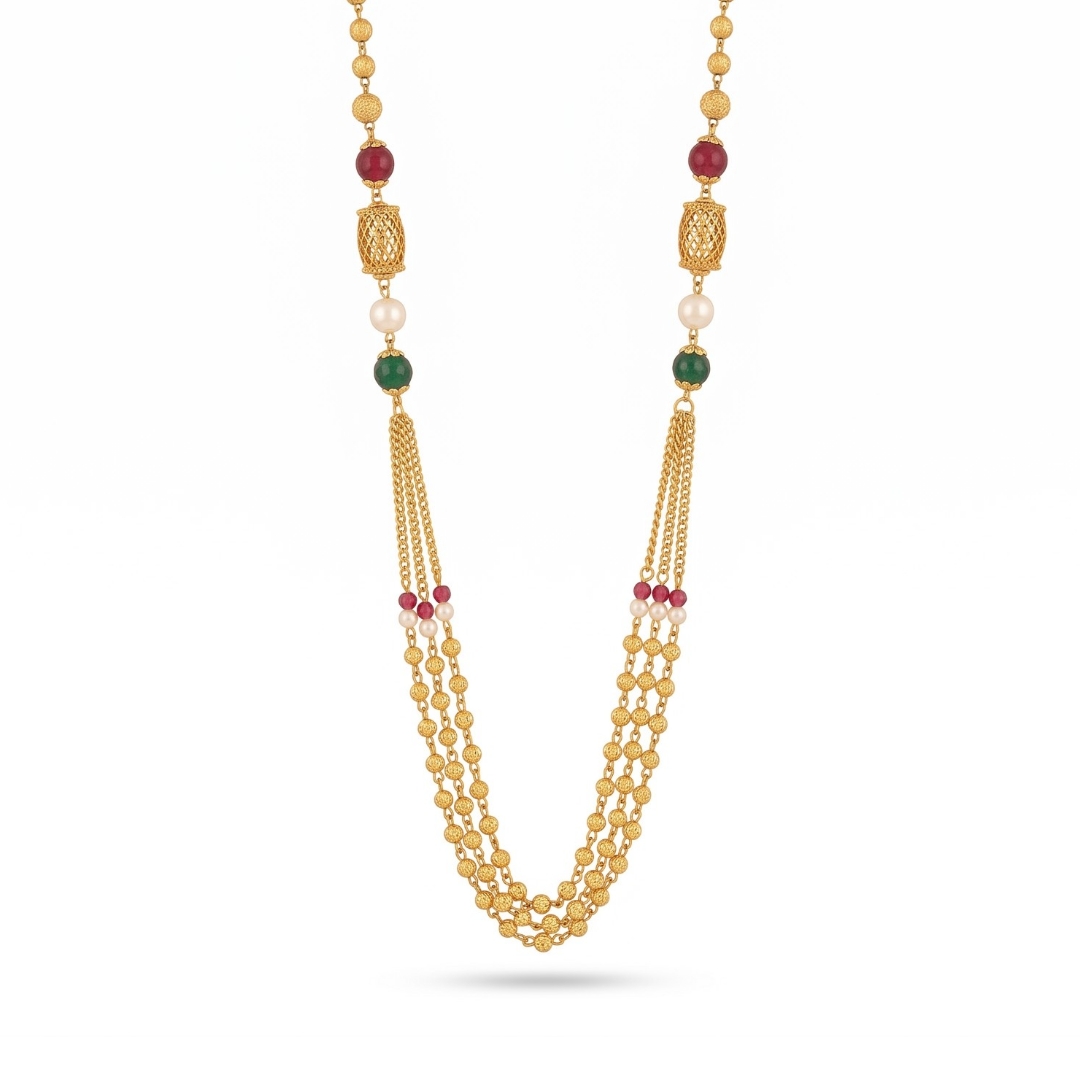 Elegant Gold Plated Multi-Bead Tassel Necklace