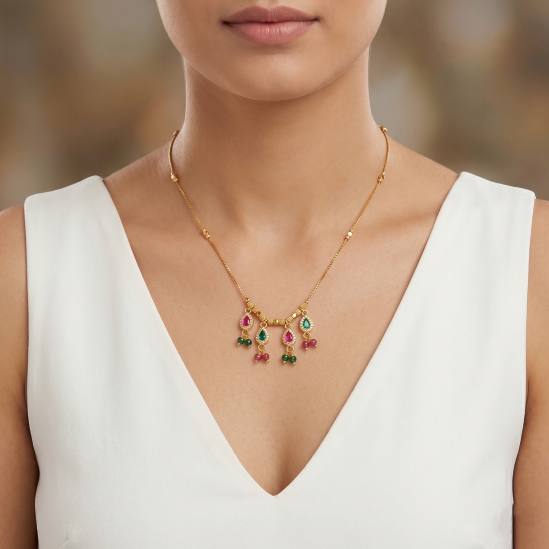Elegant Stone Studded Pendant Necklace - Image 2